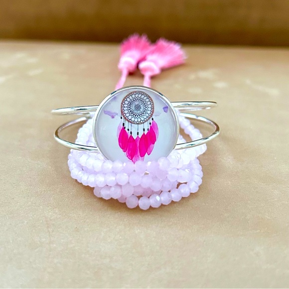 Dream Catcher Bracelet 2pc. set in Pink, New! - Picture 3 of 6